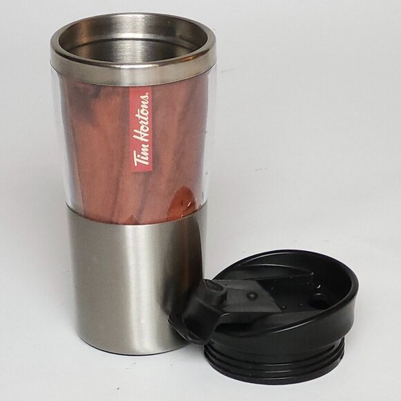 Tim Hortons Tumbler Wood Grain Finish Stainless Steel Tumbler Travel Mug - Picture 10 of 12